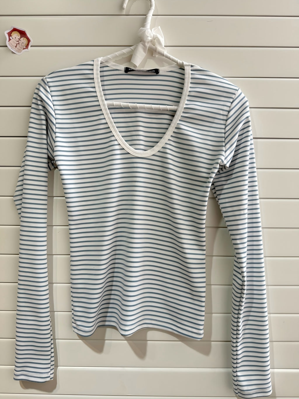 JASTIE White Blue Striped Long Sleeve Top Women T Shirts