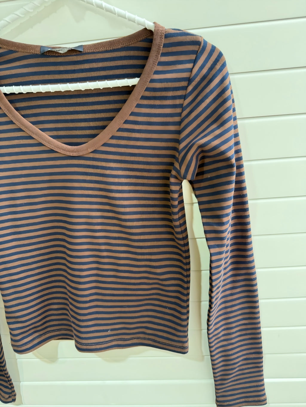 JASTIE Brown Striped Long Sleeve Top Women T Shirts