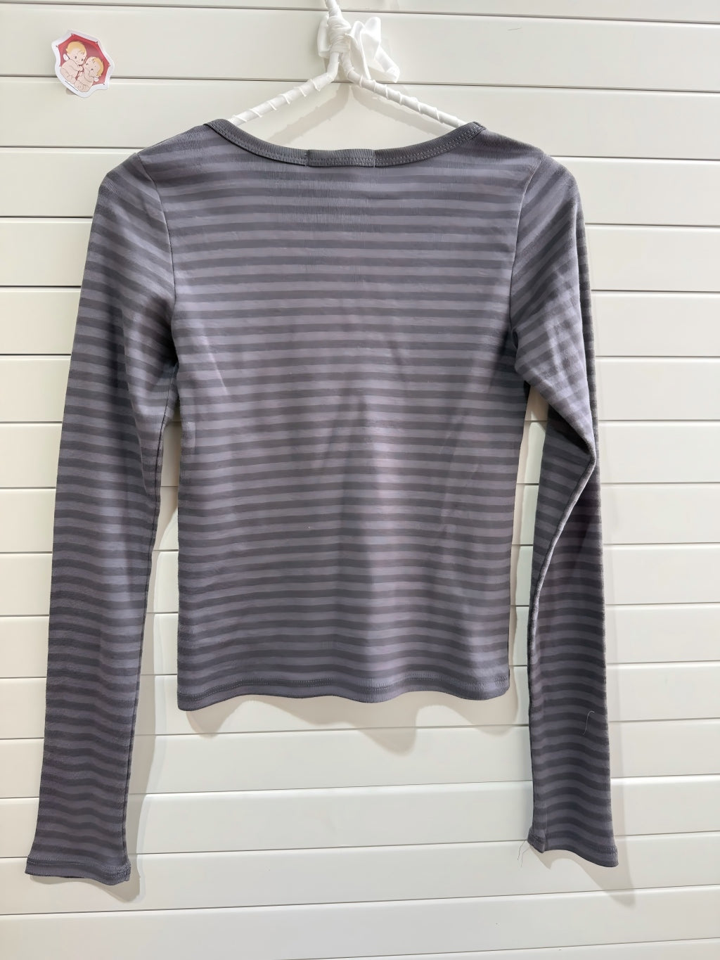 JASTIE Grey Striped Long Sleeve Top Women T Shirt