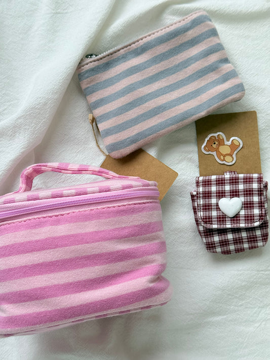 Pink Striped Coin Purse Women