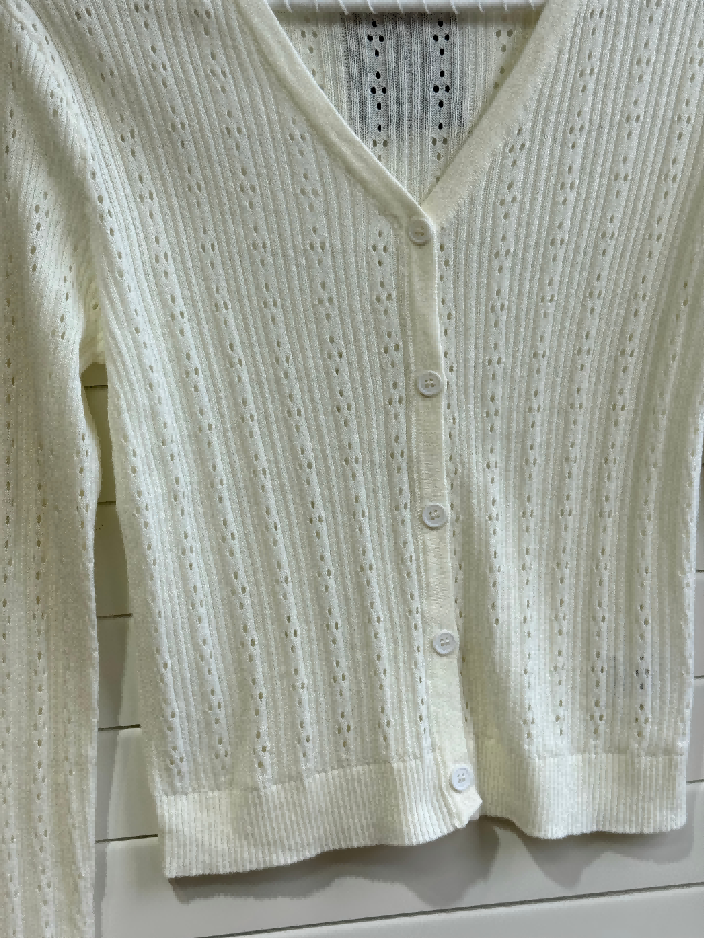 JASTIE SUPER THIN EYELET KNIT BUTTON UP CARDIGAN SWEATER-Cream