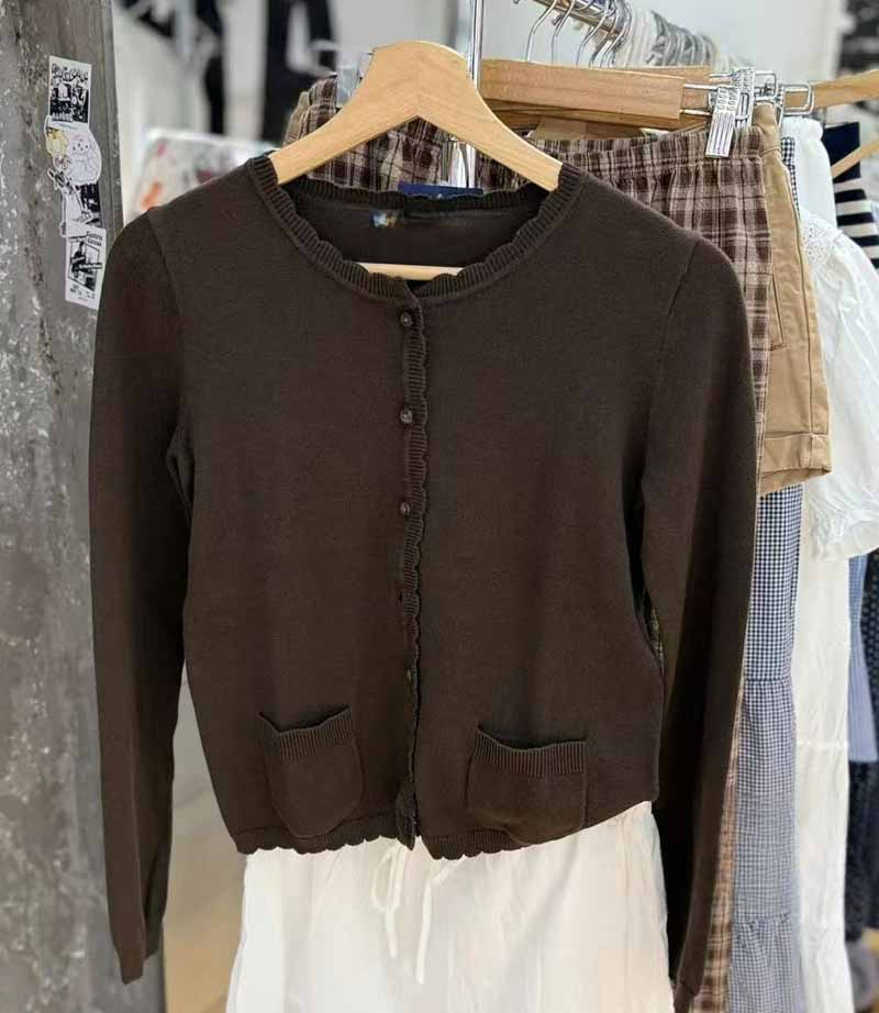 Jastie Babydoll Top Knit Cardigan Brown