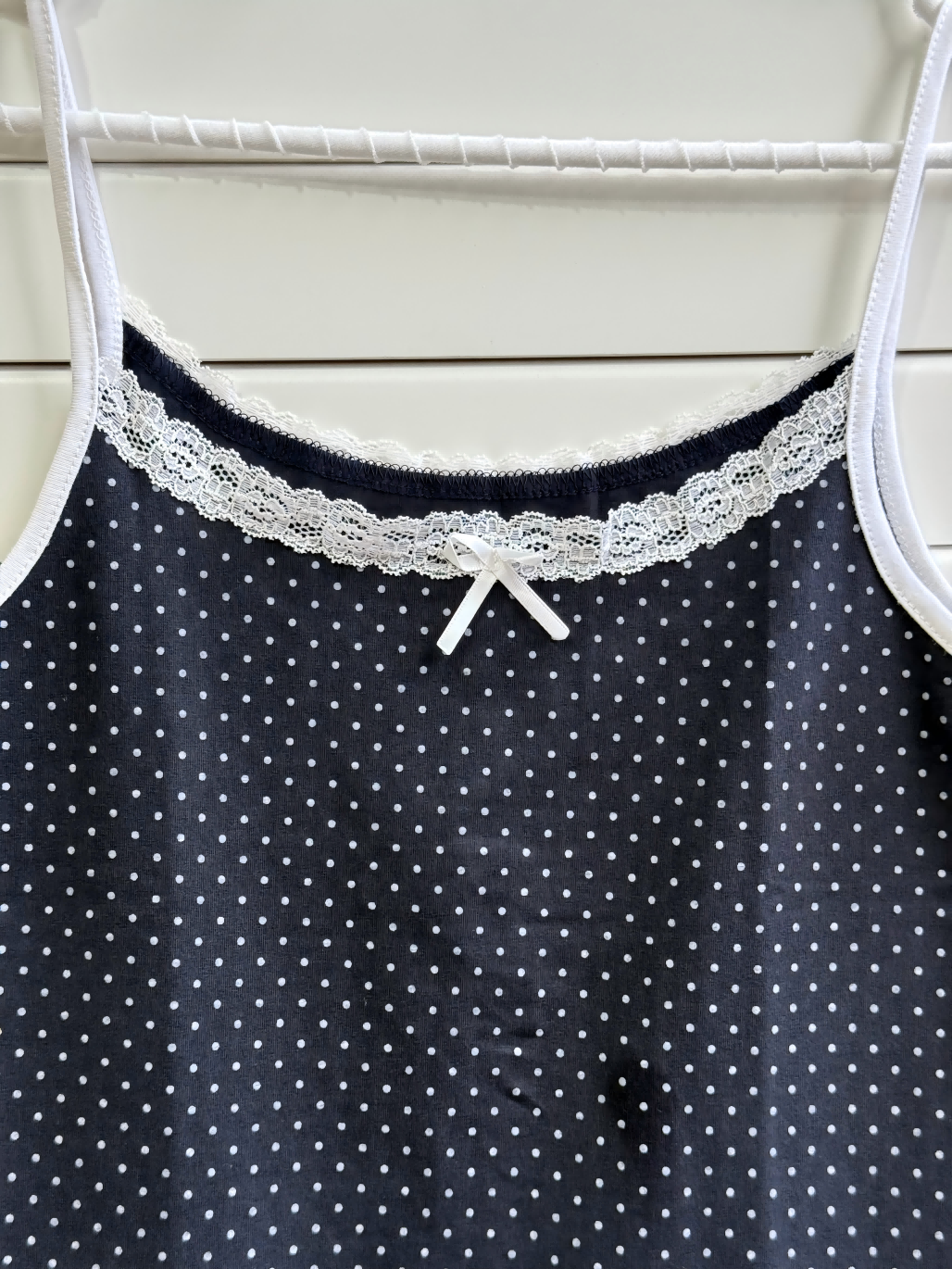 JASTIE Super Cute Spotty Lace Polka Dot Tank Top Navy