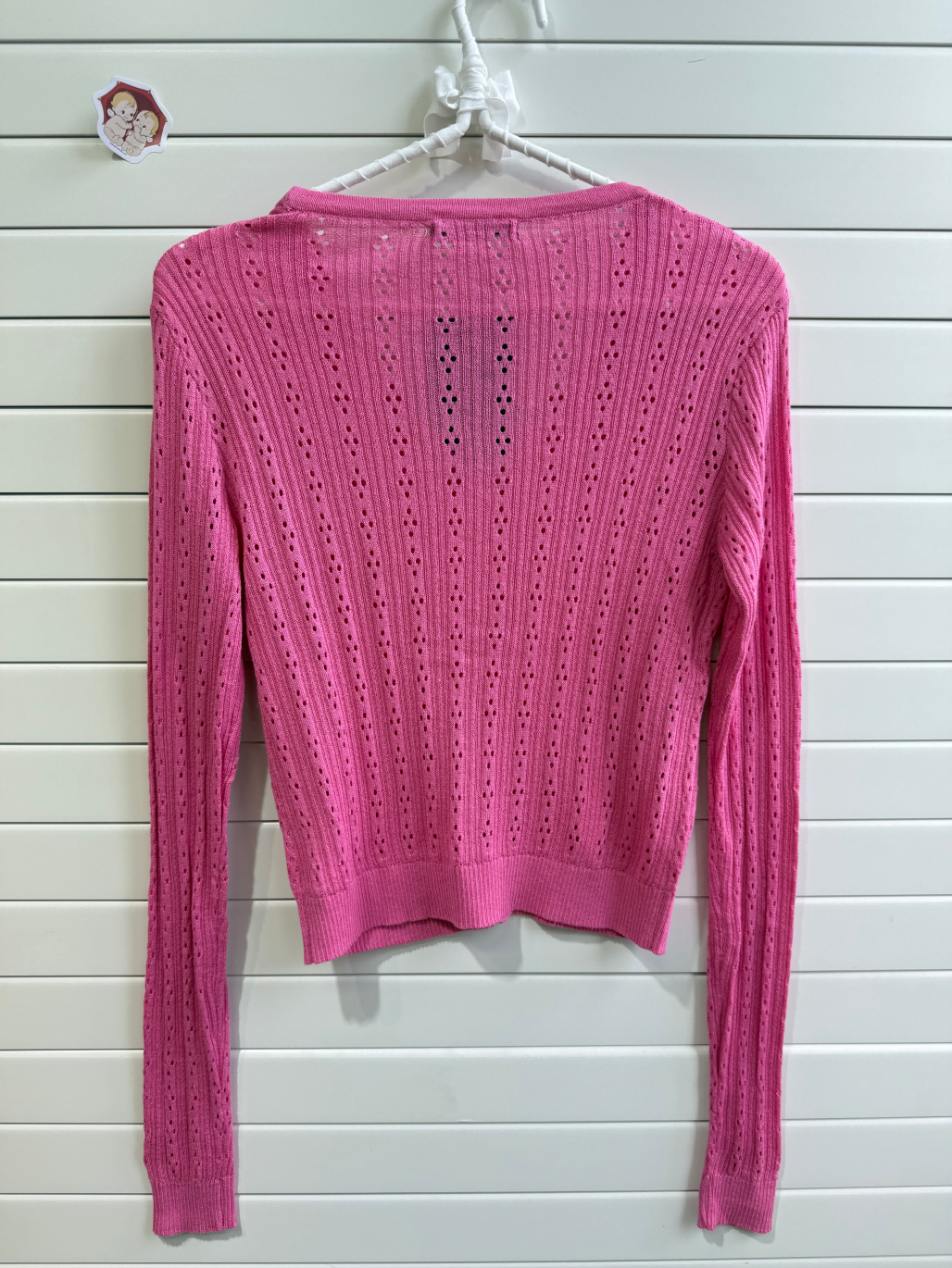 JASTIE SUPER THIN EYELET KNIT BUTTON UP CARDIGAN SWEATER-Rose