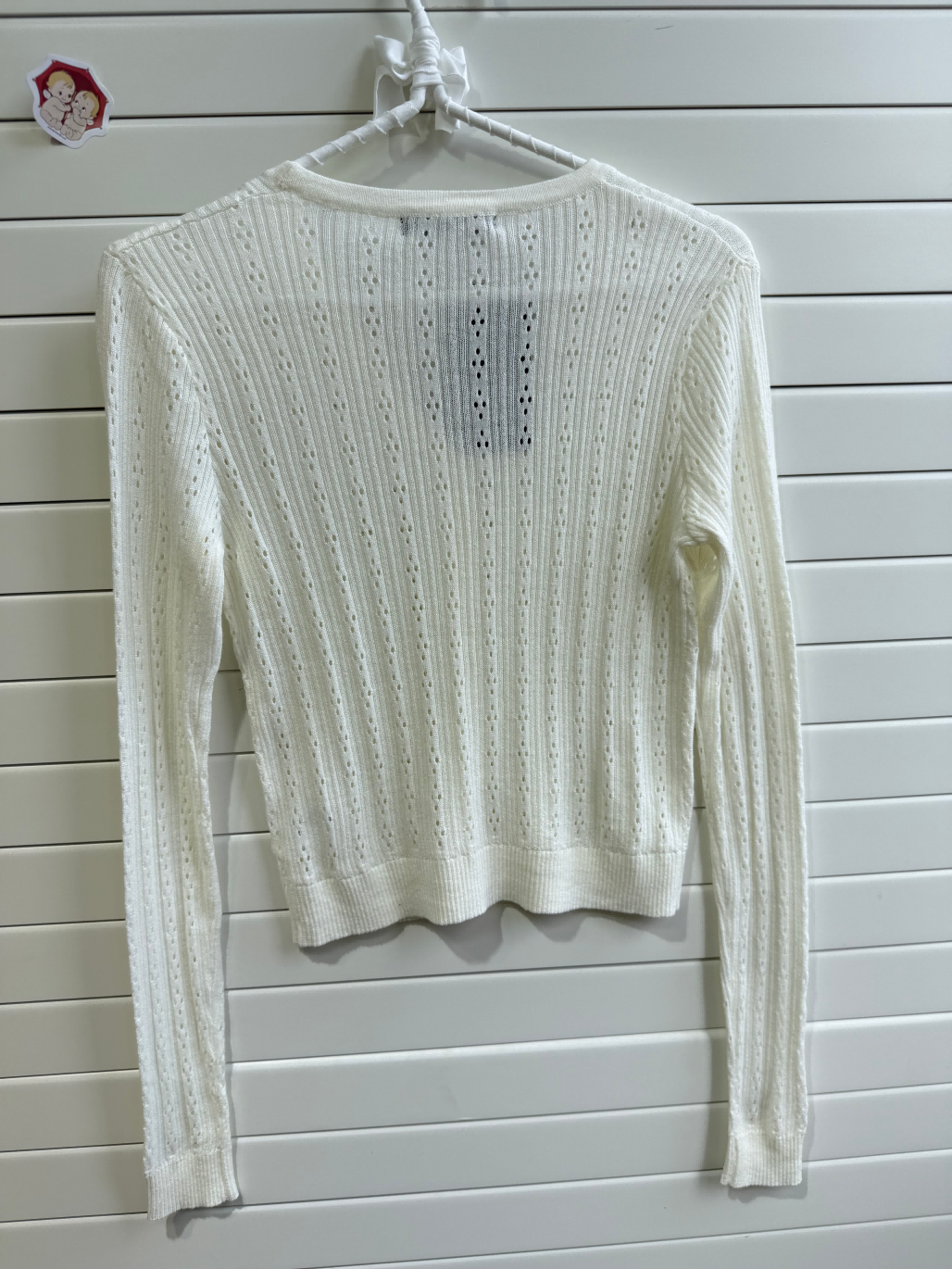 JASTIE SUPER THIN EYELET KNIT BUTTON UP CARDIGAN SWEATER-Cream