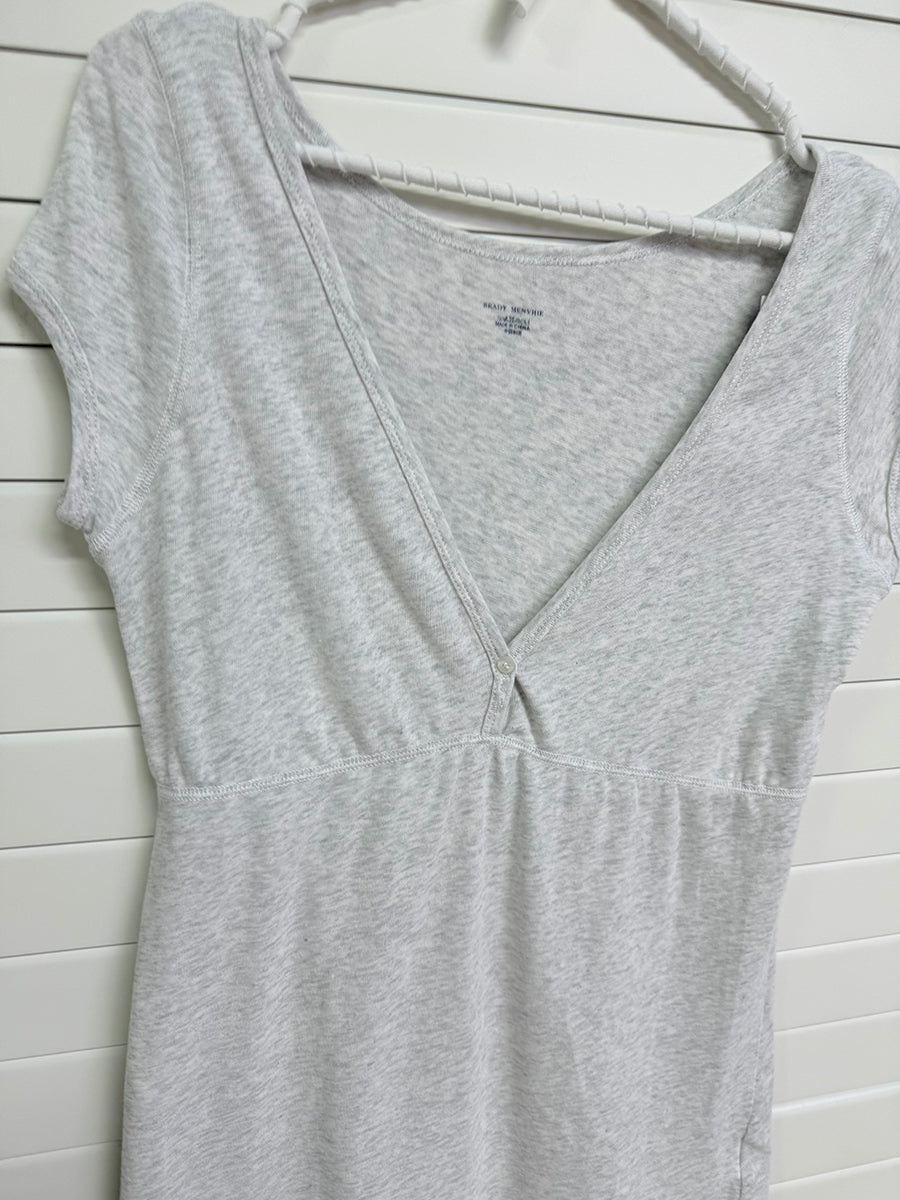 Solid V-neck Buttons T-shirts