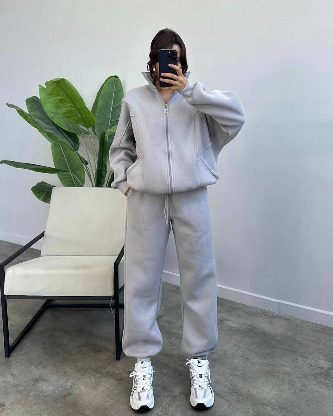 ABS2508GY+ABP3021GY Cotton Loose Sweatshirt & Sweatpant Set