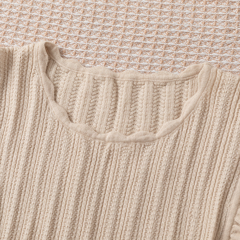 French retro Ruffle small flying sleeve round neck knit top