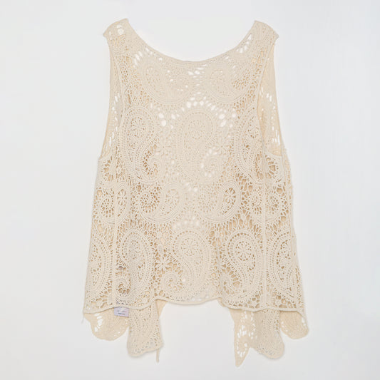 JASTIE Women's Cotton Crochet Vest Boho Hollow Out Sleeveless Cardigan Vintage Paisley Knit Beach Cover Up