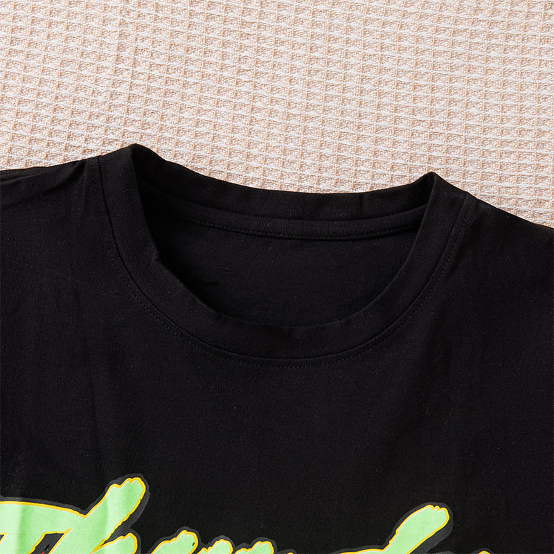 Vintage Graffiti Print Black Short Sleeve T-Shirt Black