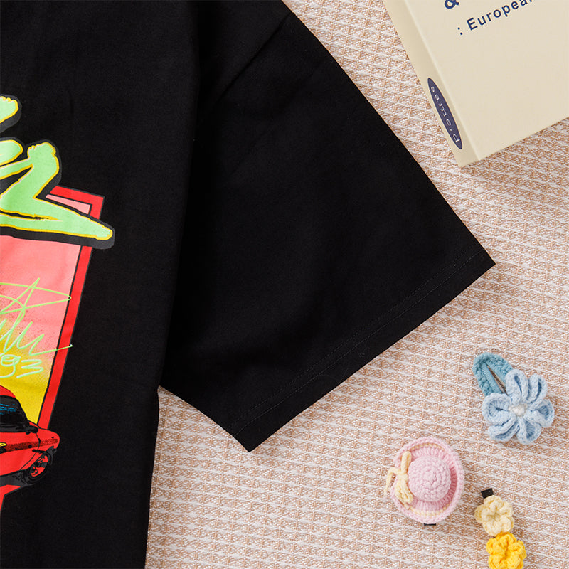 Vintage Graffiti Print Black Short Sleeve T-Shirt Black
