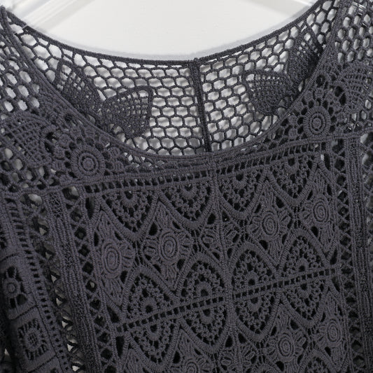JASTIE Women Boho Hippie T-Shirt Tunic Tops Crochet Blouse Shirt Hollow Out Beach Swimsuit Cover Up