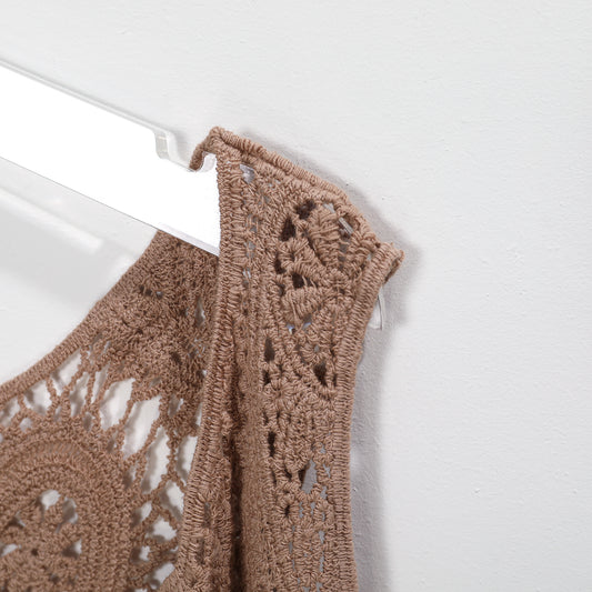 JASTIE Women's Cotton Crochet Vest Boho Hollow Out Sleeveless Cardigan Vintage Paisley Knit Beach Cover Up