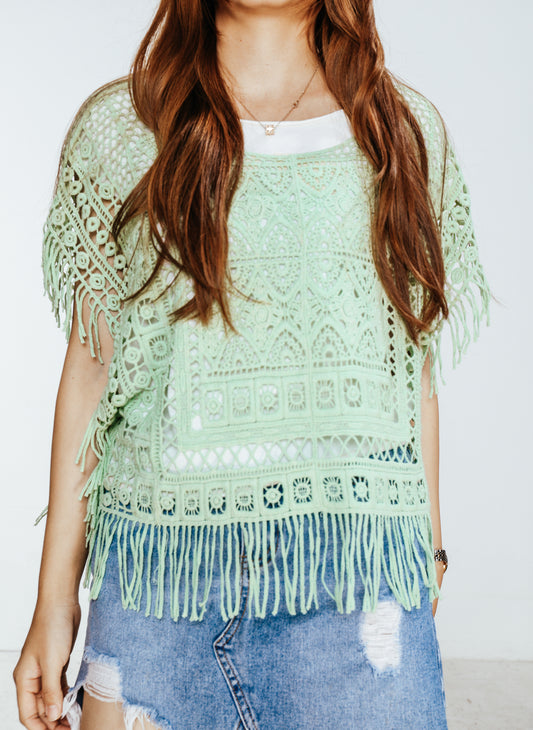 JASTIE Women Boho Hippie T-Shirt Tunic Tops Crochet Blouse Shirt Hollow Out Beach Swimsuit Cover Up