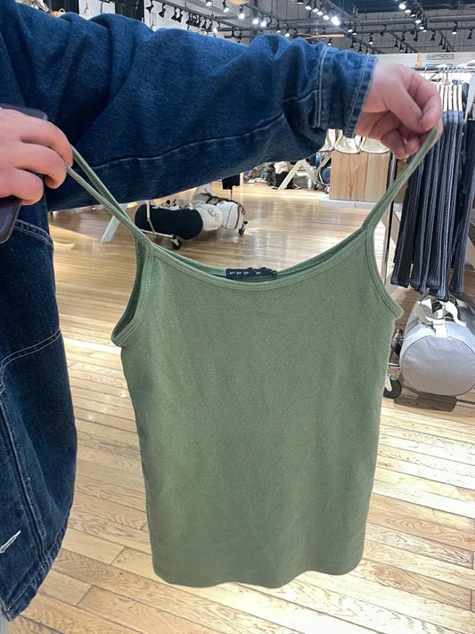 Green Slim Cotton Camisole Women Summer Streetwear Simple Basic Sleeveless Vests Female Vintage Chic Preppy Style Tank Tops Y2K