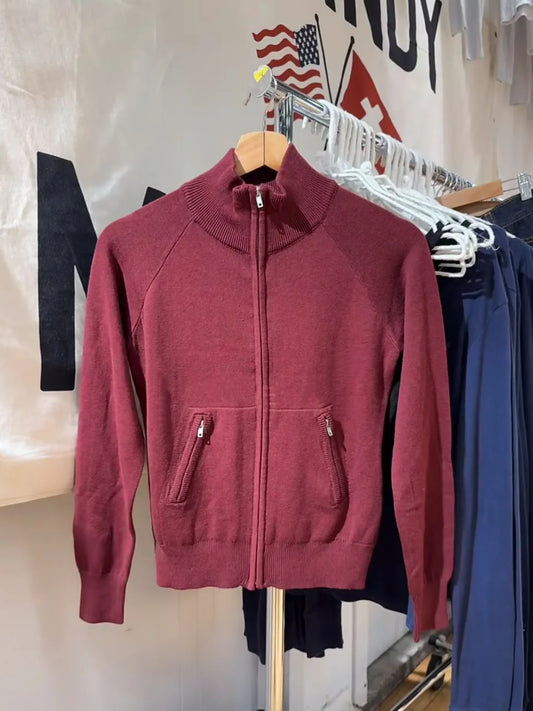 Red Kniited Cardigan Women Autumn Cotton Stand-up Collar Slim Pocket Jumper Tops Vintage Chic Sweet Sweater Coat Y2K