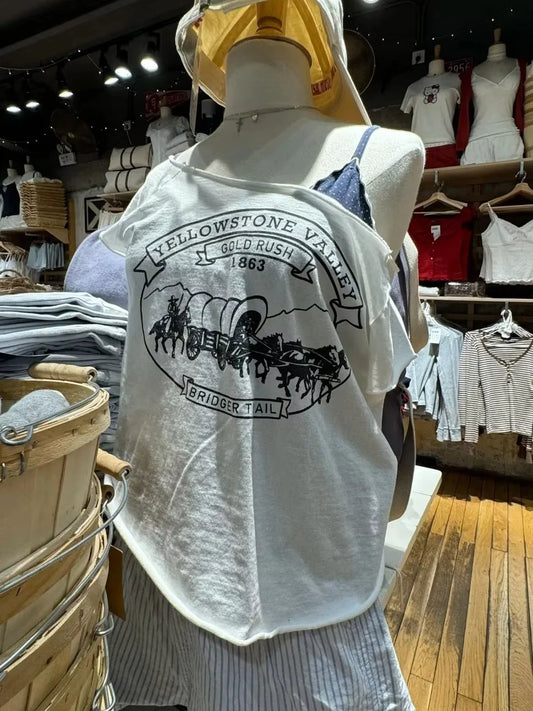 Carriage Print Slash Neck Crop Tops Women New Cotton Slim Streetwear Raw Hem Short Sleeve Tee Harajuku Vintage Cute T-shirts Y2K