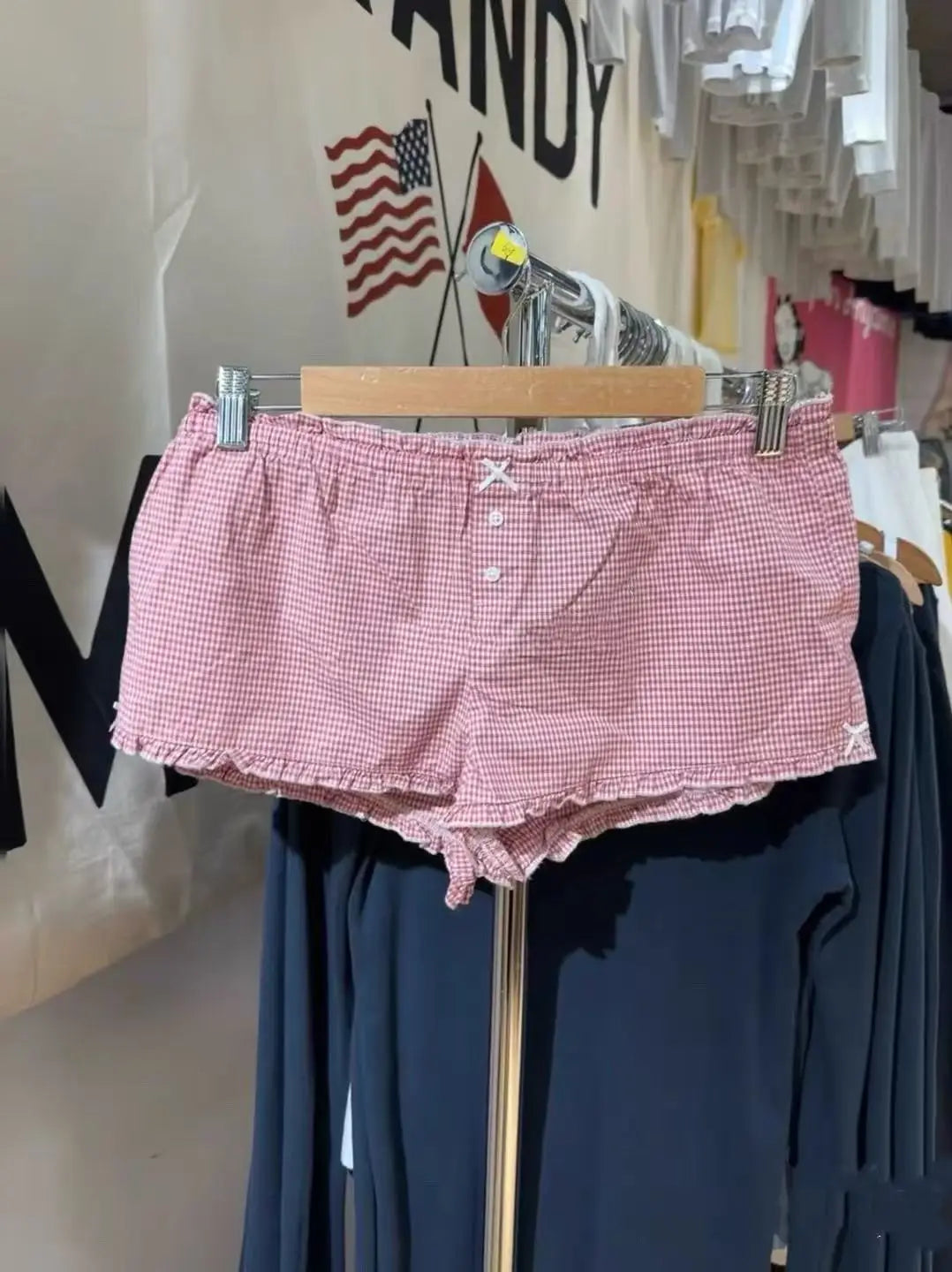 Pink Tank Tops Pant Sets Women Summer Cotton Bow Lace Trim Camisole+Fungus Short Pants Sweet Cute 2 Piece Outfits Clothes