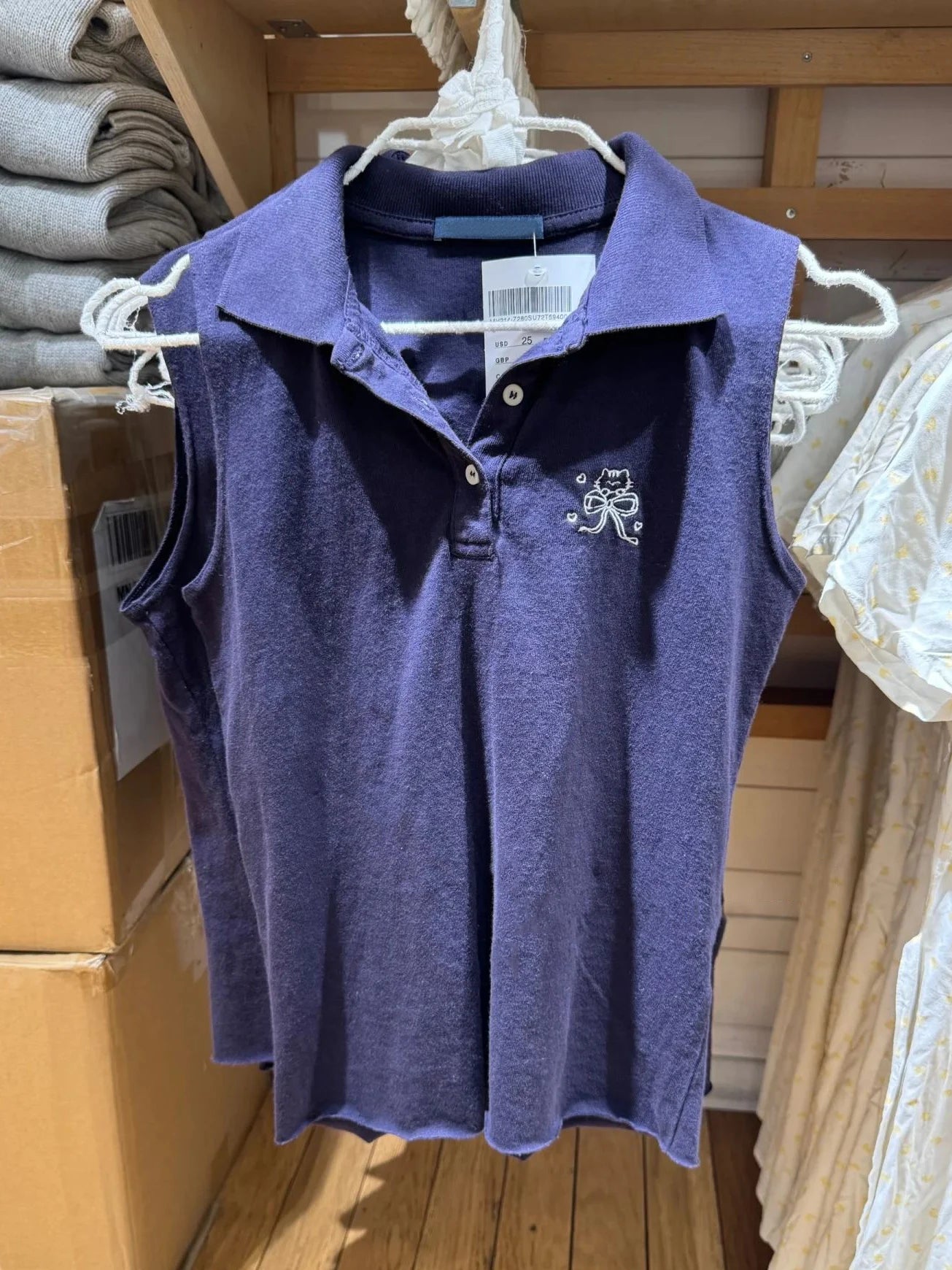 Cat with Bow Embroidery Tank Tops Summer Turn Down Collar Sleeveless Cotton Slim Vest Sweet Cute Preppy Style Woman's Camisole