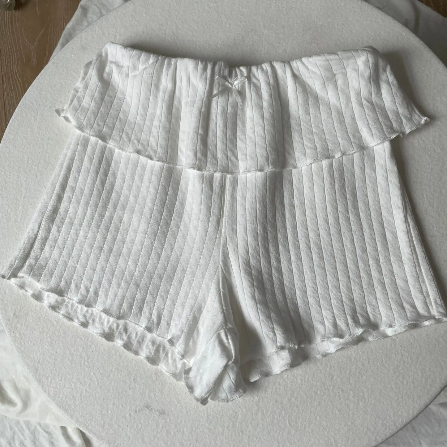 Cute Bow Eyelet Flange Shorts Women Spring Solid Elastic Waist Cotton Straight Short Pants Sweet Home Underwear Y2K Sweatshorts
