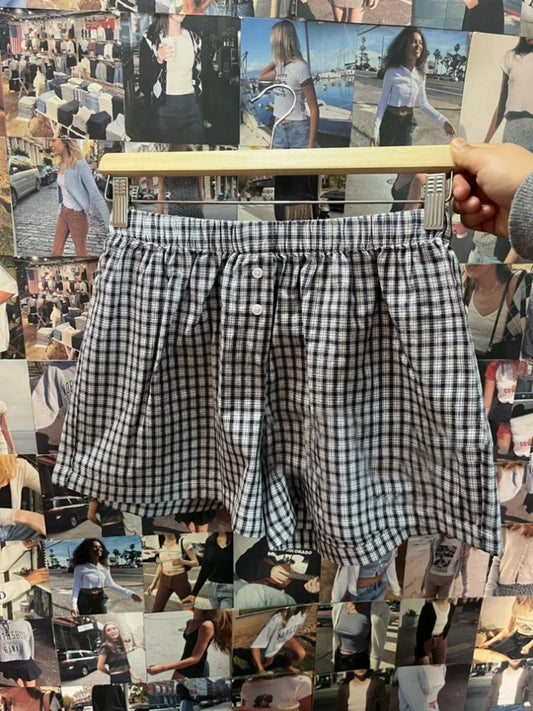 Vintage Gray Plaid Long Boxer Shorts Women Summer Two Buttons Elastic Waist Straight Short Pant Sweet Streetwear Sweatshorts Y2K