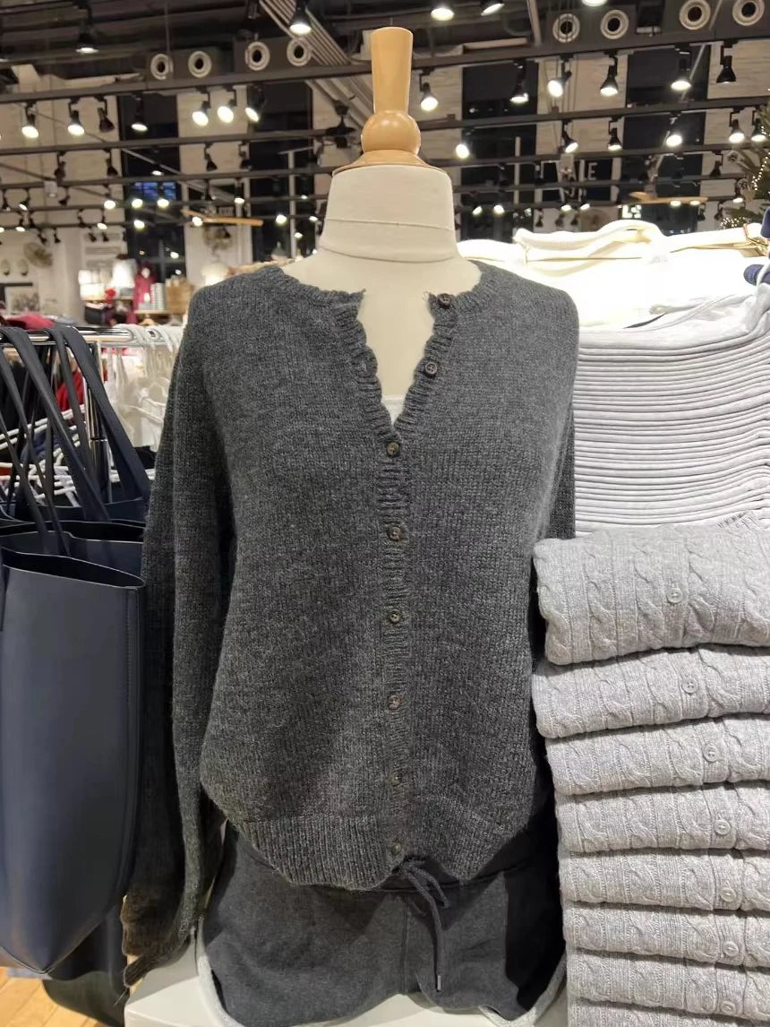 Solid Sweater Cardigan Simple Spring Round Neck Single Breasted Long Sleeve Cotton Knitwear Casual Simple All-match Sweaters