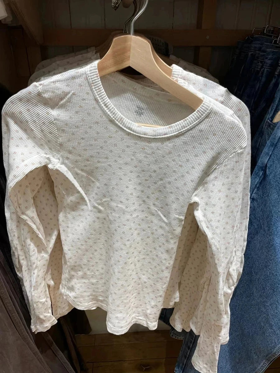 Fashion Letter Print Ribbed T-shirts Women Autumn Solid Cotton Casual Slim Long Sleeve Tees Female Streetwear Vintage Y2K Tops