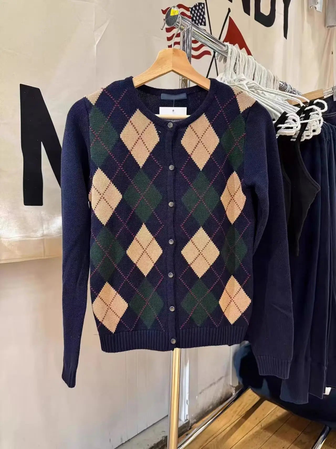 Diamond Jacquard Button Sweater Coat Women Autumn New Slim Cotton O-neck Casual Jumper Tops Sweet Chic Preppy Style Cardigan