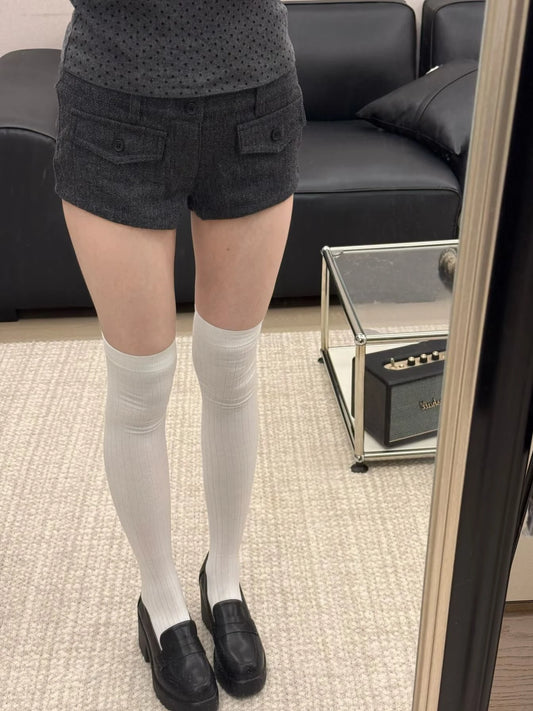 American Vintage Pockets Straight Shorts Woman Spring Low Waist Woolen Short Pant Streetwear Cotton Short Pant All-match Bottoms