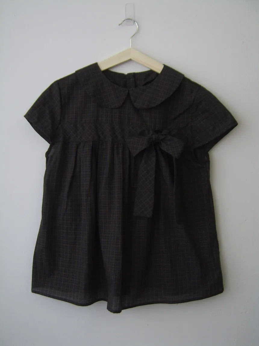 Retro Plaid Bow Lace-up T-shirts Blouse Women Summer New Korean Streetwear Doll Collar Short Sleeve Tees Vintage Sweet Cute Tops