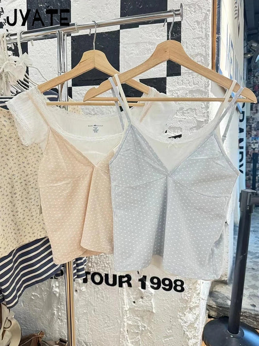 Sweet Blue V-neck Slim Tank Tops Women Summer New Cotton Sexy Heart Print Sleeveless Vests Preppy Streetwear Chic Camisole Y2K