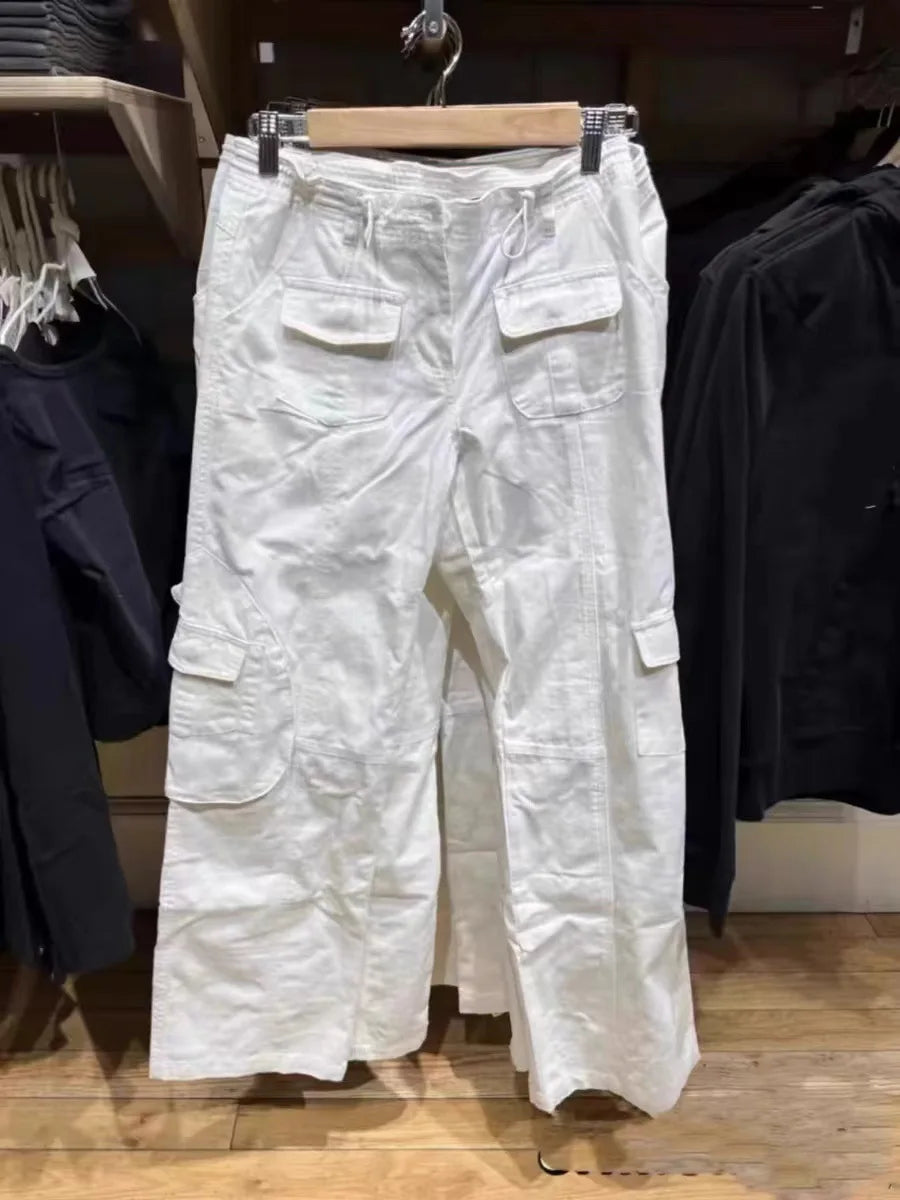 Army Green Retro Pockets Low Waist Straight Pants Women Spring Streetwear Casual Cargo Pant Vintage Harajuku Baggy Y2K Trousers