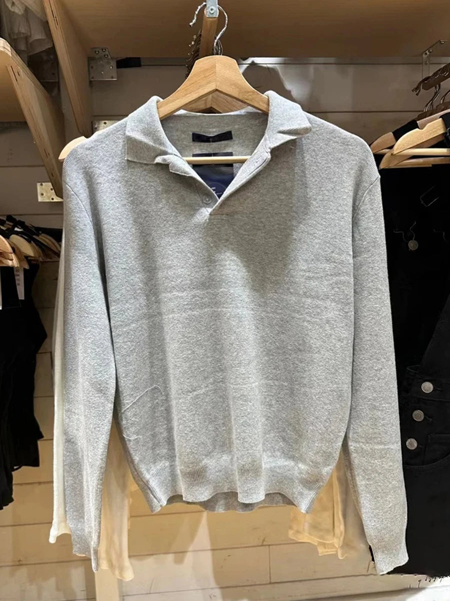 Simple White Buttons Loose Sweater Women Autumn New Cotton Turn Down Collar Preppy Style Knitted Tops Sweet Vintage Cute Jumpers