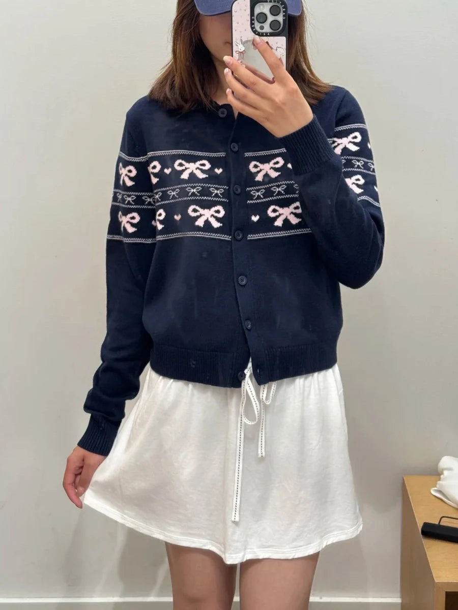 Cat Crochet Buttons Babydoll Top Cardigan Women Autumn Beige Lace collar Cotton Knitted Jumper Sweet Cute Preppy Style Sweater