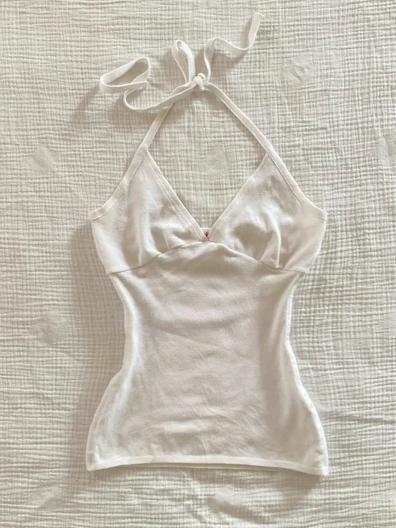 Floral Eyelet V-neck Halter Tank Tops Women Summer New Casual Sexy V-neck Slim Camisole Female Sweet Preppy Style Cute Crop Top