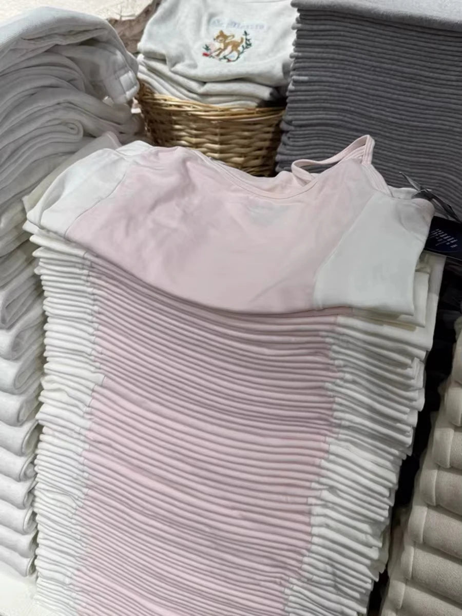 Sweet Pink Patchwork Slim Crop Top Women Summer New Casual Cotton Sleeveless Cropped Camis Female Vintage Basic Y2K Tank Tops