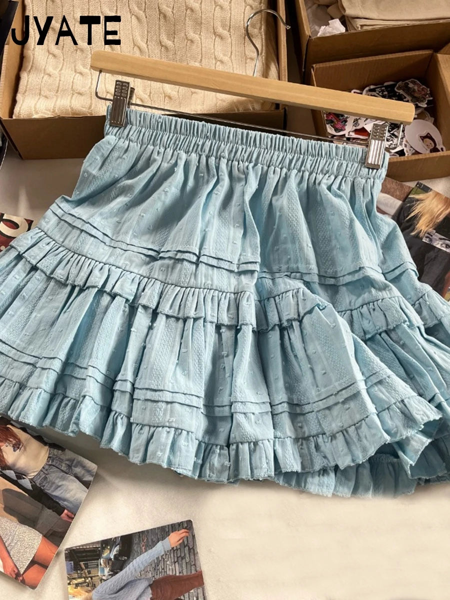 Purple Ruffle Cotton Mini Skirt Women Summer Casual Streetwear High Waist A-line Short Faldas Sweet Vintage Cute Y2K Skirts New