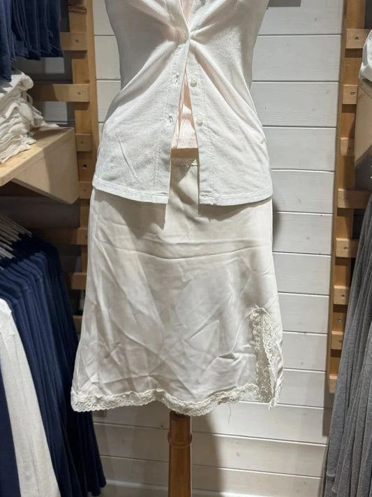 New Stain Lace White Trim Mini Skirts Woman Summer Preppy Style A-line Split Short Faldas Female Casual Sweet Elegant Chic Skirt