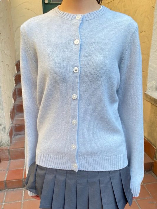 Blue Vintage Long Sleeve Knitted Cardigan Women New Cotton O-neck Casual Button Jumper Coat Sweet Preppy Style Sweater Y2K Tops