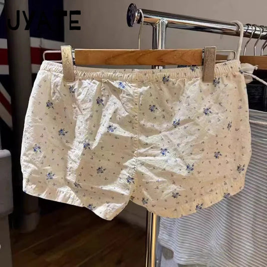 Floral Print Buttons Shorts Pant Women Summer Cotton Simple Elastic High Waist Home Underwear Casual Streetwear Chic Shorts Y2K