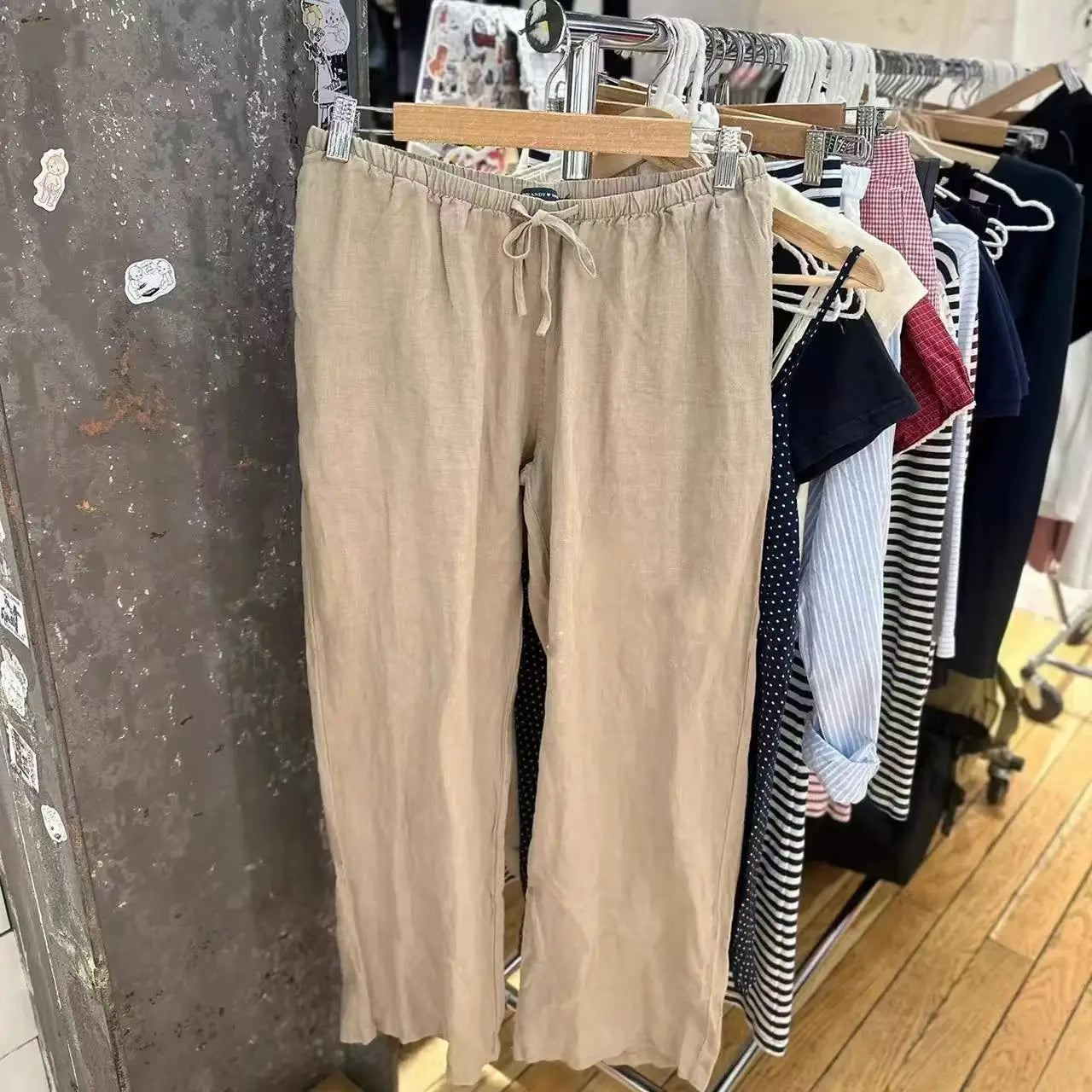 Yellow Drawstring Straight Sweatpants Women Linen and Cotton Casual High Waist Sport Long Pants Sweet Cute Preppy Style Trousers