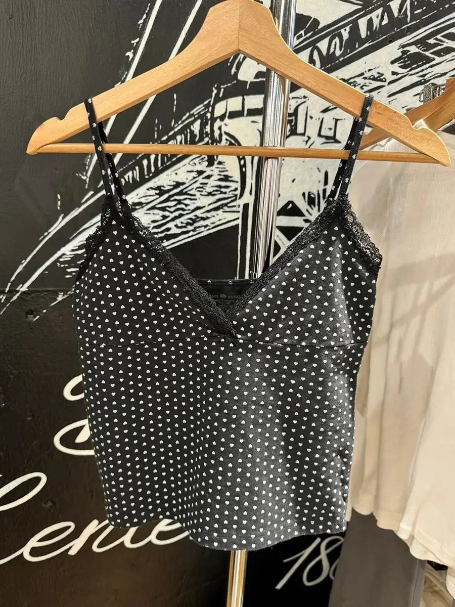 Blue Floral Print Fungus Trim Tank Tops Women Casual Cotton Slim V-neck Sleeveless Bow Camisole Sweet Cute Preppy Style Crop Top