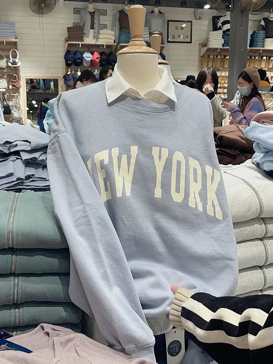 Letter Print Pink Loose Sweatshirt Woman Autumn O-neck Cotton Long Sleeve Pull Hoodie Sweet Cute Preppy Style Oversized Top Y2k