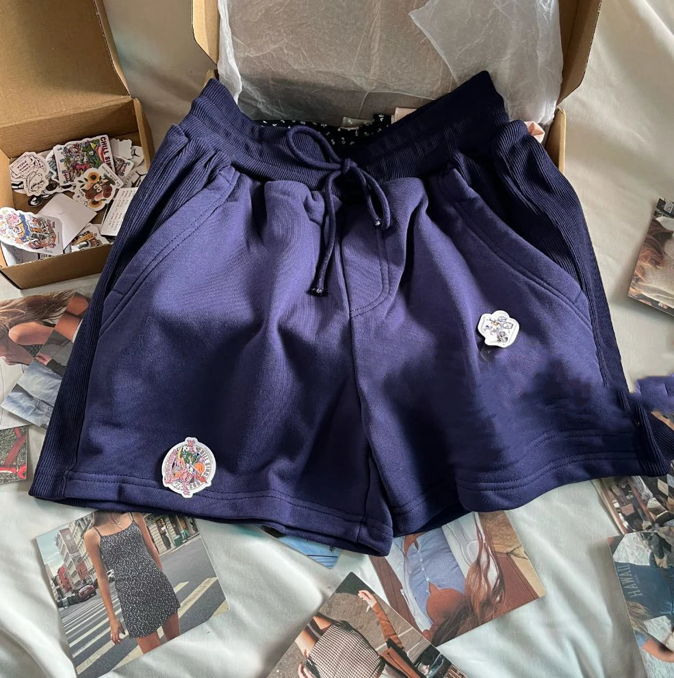 Solid Patchwork Sport Short Pant Women Casual Streetwear Loose Cotton Shorts Simple Preppy Style Bottom Clothes