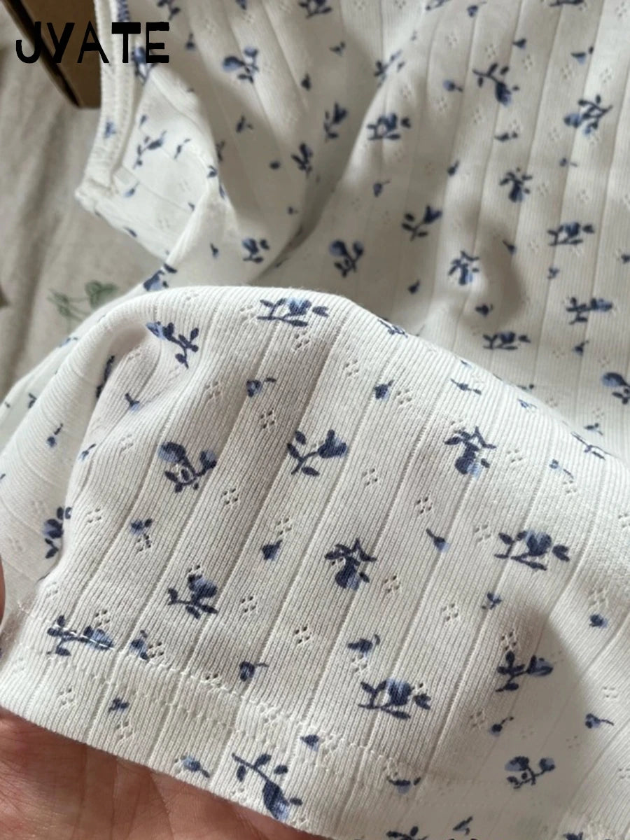 Blue Floral Bow Lace Trim Sexy Slim Tank Tops Women Summer Cotton Eyelet White Sleeveless Crop Top Sweet Cute Casual Camis Y2K