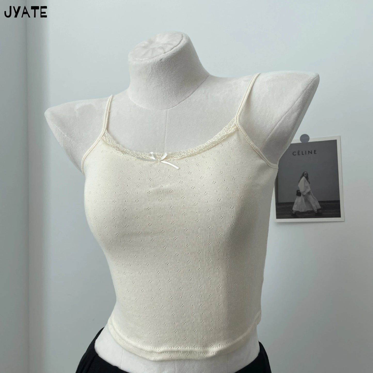 Hollow Out Lace Trim Camisole Women Summer New Cotton Soft Slim Bow Solid Sleeveless Vests Sweet Cute Preppy Style Tank Tops Y2K