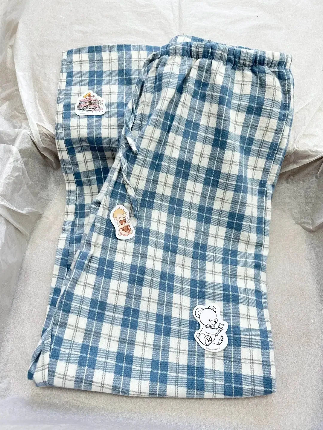 Sweet Blue Plaid Straight Pants Women Summer Chic Drawstring Low Waist Trousers Female Preppy Style Cozy Cotton Long Pant Y2K