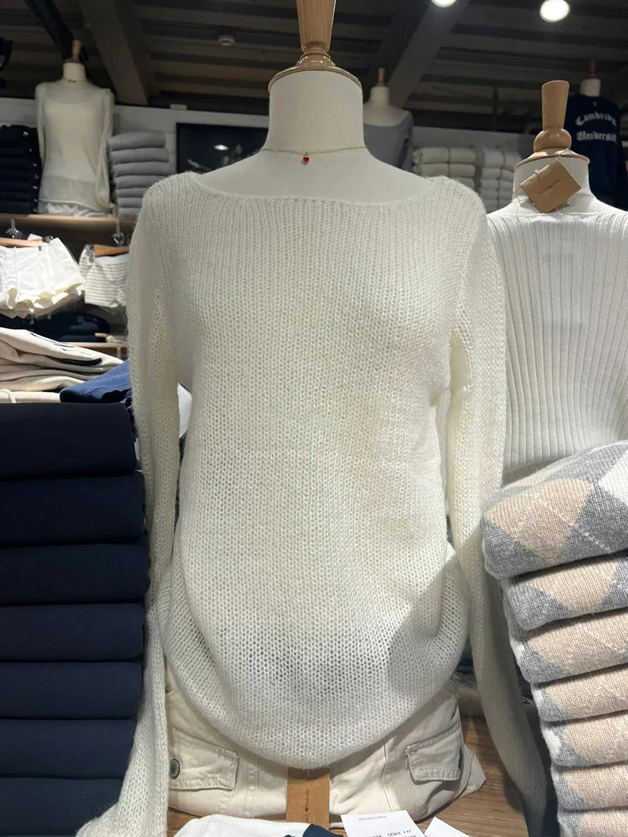 Striped Knitted Long Sleeve Woman Scoop Neck Cotton Thin Smock Autumn Casual Vintage Streetwear Tee Shirts Y2k Tops New Clothes
