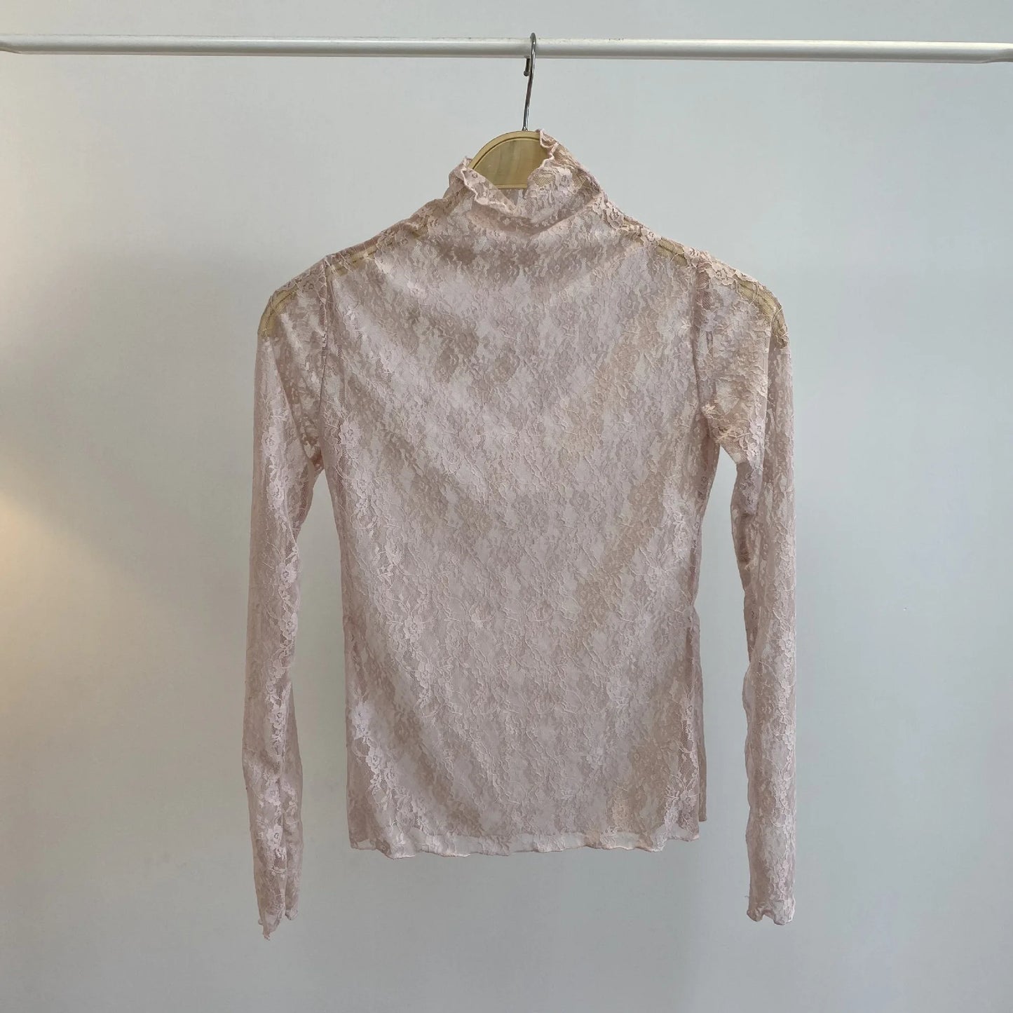 Sexy See-through Long Sleeve Tees Women New Street Slim Half turtleneck Lace Floral T-shirts Vintage Chic Party Tops Y2K Tshirts