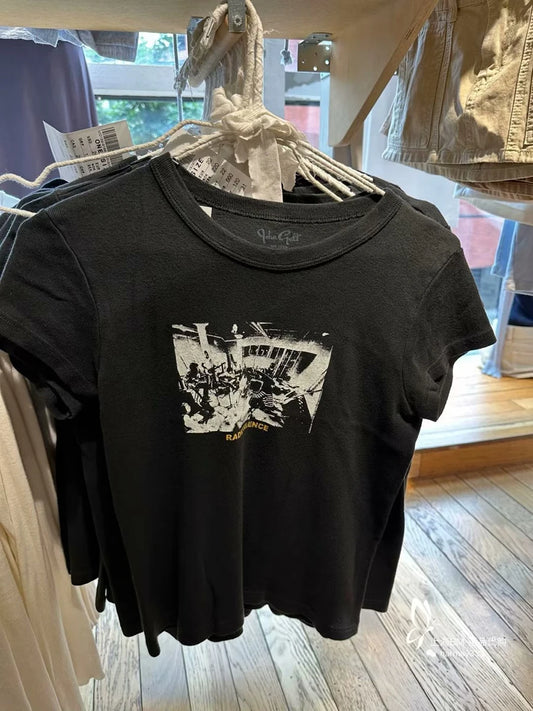 Black Rock Band Print T-shirts Women Summer O-neck Casual Cotton Short Sleeve Tees Female Streetwear Vintage Y2K Tops